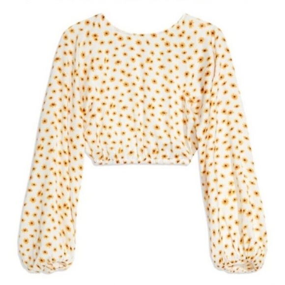 WeWoreWhat Billow Sleeve Top Size L Ditsy Daisies Ivory Multi NWT - Picture 1 of 4